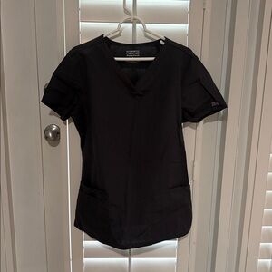 Cherokee Workwear 3 Pocket Scrub Top in Pewter Gray